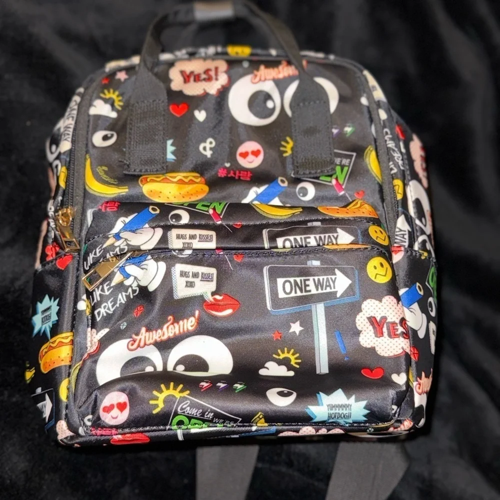 Black Graphic Pop Art Bag with Cartoon Elements